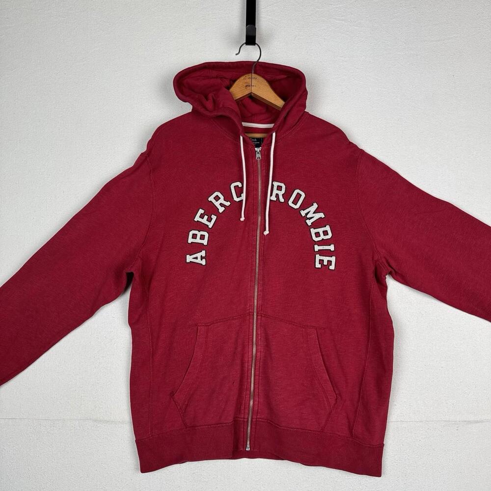 Abercrombie & Fitch A&F Spellout Hoodie Men’s XL Red Jacket Full Zip *Read - Picture 2 of 9